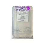 پایه صابون فوق شفاف که از بالا روی دو لیبل قرار گرفته و نوشته‌ها و طرح‌های زیر آن به وضوح قابل خواندن است