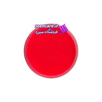 قوطی باز شده رنگ پودری نئونی قرمز از نمای بالا. مناسب صابون‌سازی، رزین و محصولات بهداشتی.